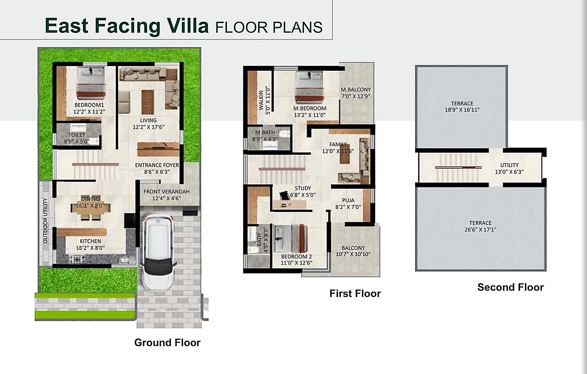 East Facing Villa — Ground, First and Second Floor