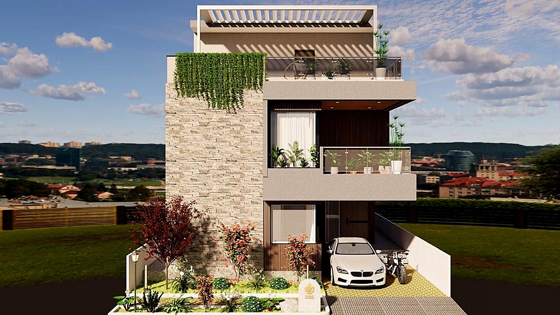 Villa 3D view 7 — all-direction plot house render
